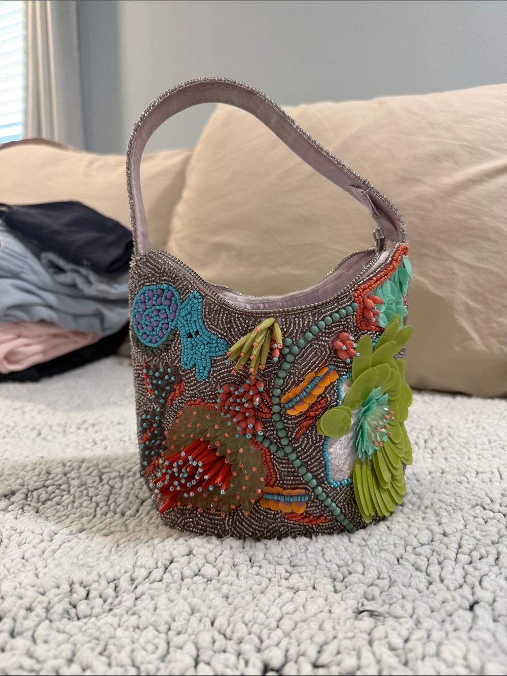 Embellished Multicolor Beaded Floral Mini Shoulder Bag